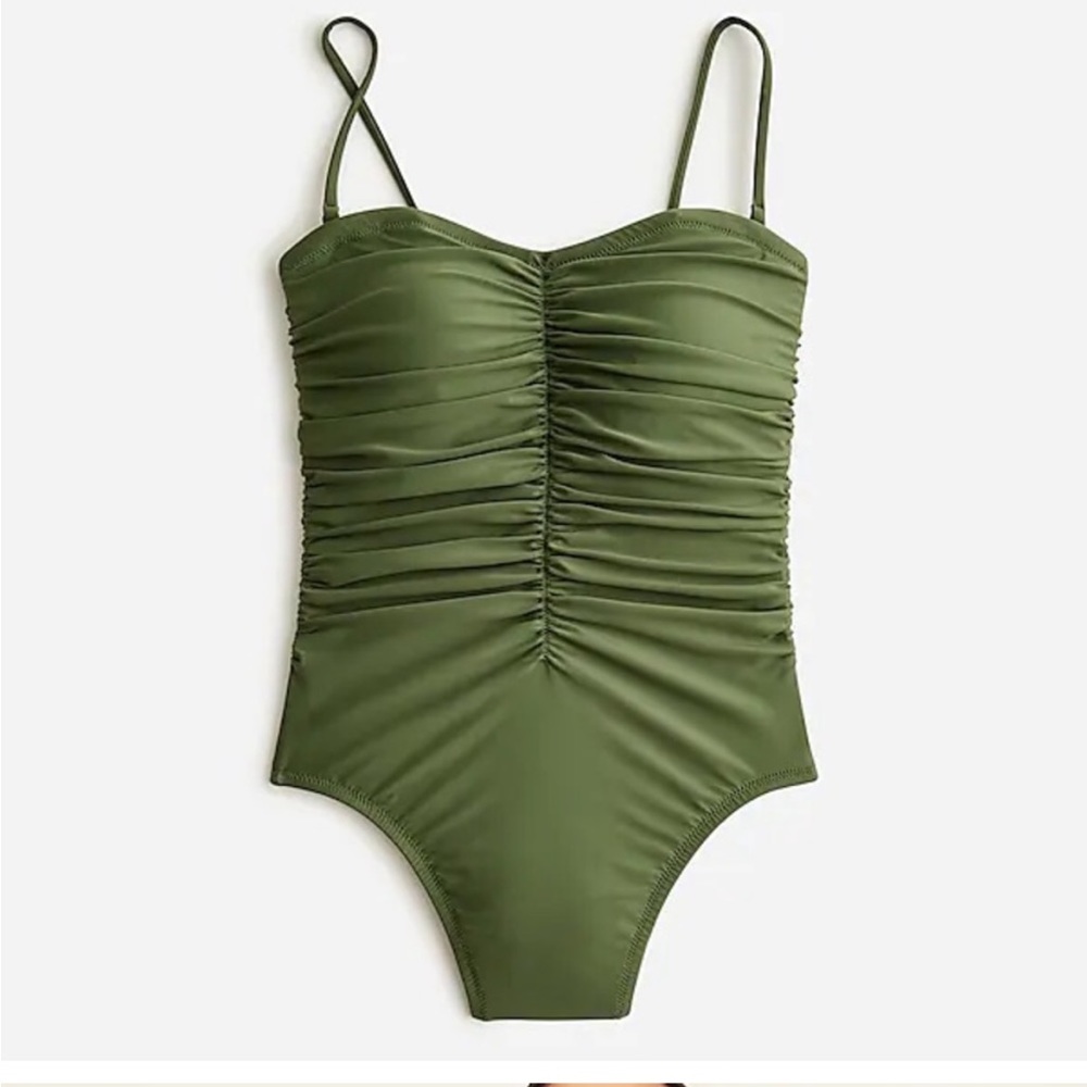 NWOT  J. Crew Ruched One Piece Swimsuit with Removable Straps Olive Gree… - Picture 5 of 12